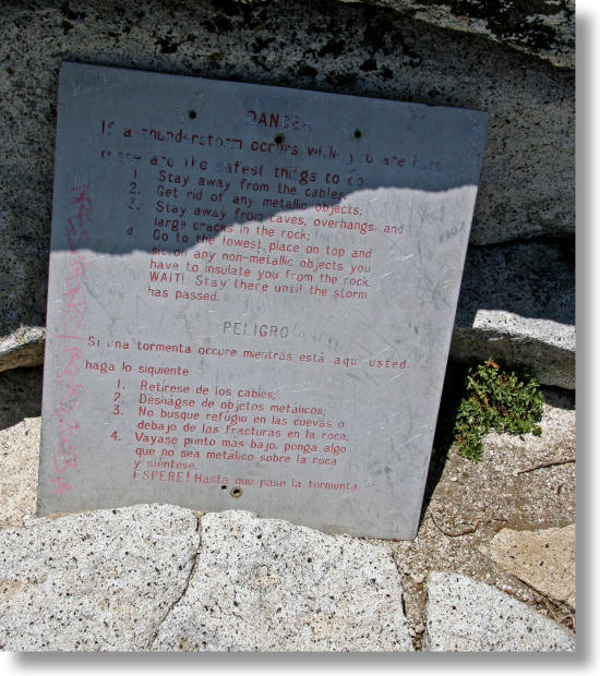 Thunderstorm-warning plaque on Half Dome