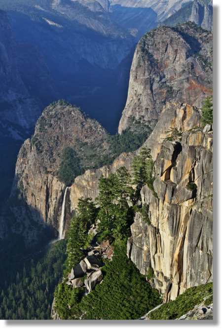 Bridalveil Fall and Cathedral Rocks as seen from Stanford Point (along Yosemite's Pohono Trail)