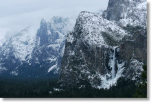 Bridalveil Fall from the Tunnel View during a winter storm