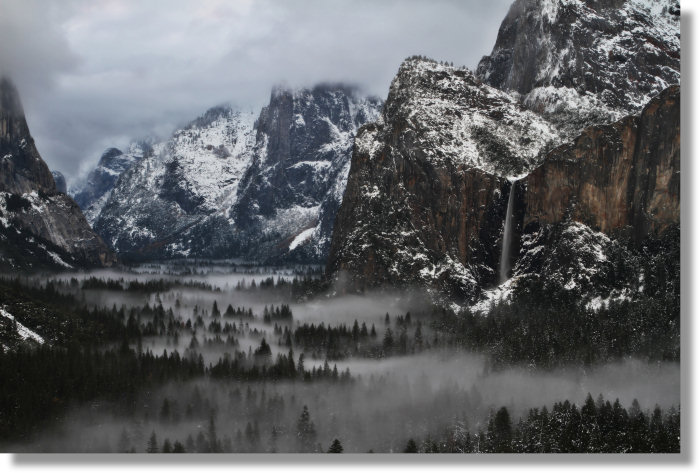 Yosemite Valley in winter, seen from the Tunnel View
