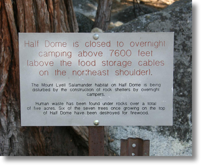 Why You Can't Camp on Half Dome - trail sign