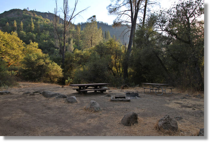 Campsite at the South Fork Campground between Groveland and Buck Meadows, California