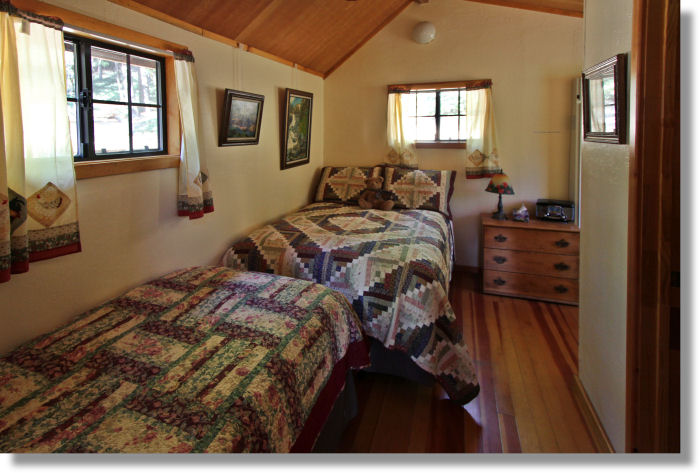 Back bedroom at the Meadow Lark Cabin, Sunset Inn, Buck Meadows, Califorina