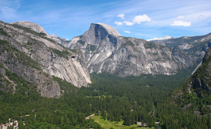 View eastward from Columbia Rock to Yosemite Valley, Half Dome, and a corner of North Dome