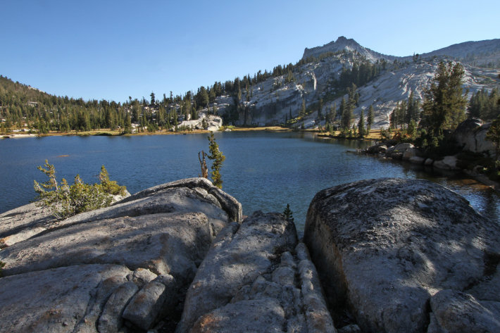 Looking south across Upper Cathedral Lake, Yosemite Park