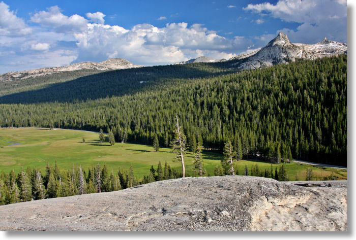 Looking southeast to Tuolumne Meadows from Pothole Dome, Yosemite Park