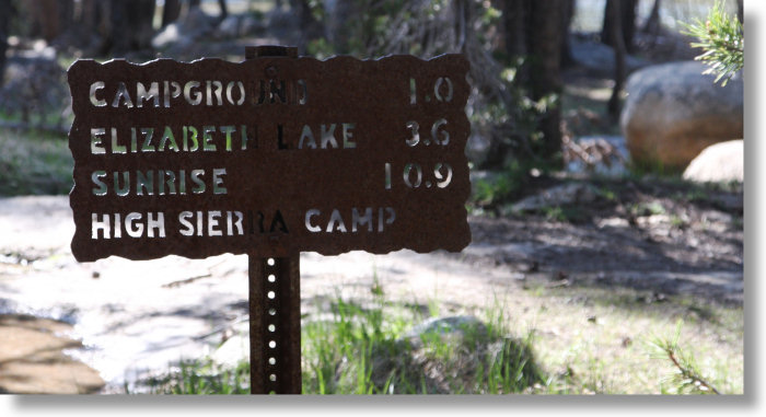 Trail sign on the Lyell Canyon Trail