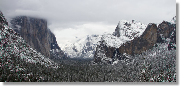 Yosemite Valley in winter as seen from the Tunnel View