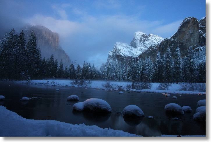 Yosemite's Valley View (Gates of the Valley) at twilight, winter